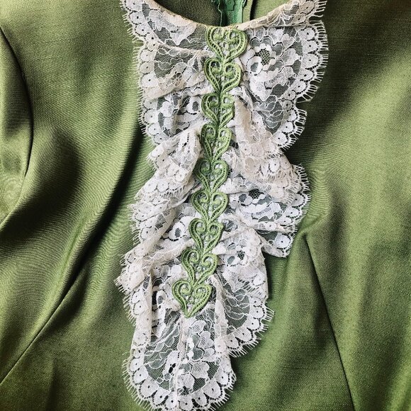 Vintage 60's Green Dress with Lace Handmade Edwardian MOD Cos Play XS XXS - Picture 9 of 16